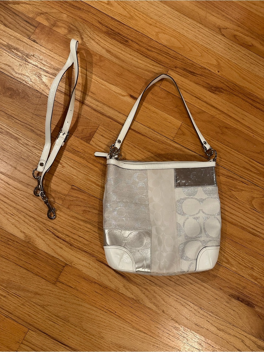 Coach White & Silver Patchwork Shoulder Bag